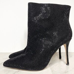L’agence Mariette Pointy Toe Black Rhinestone Heeled Bootie 9 1/2